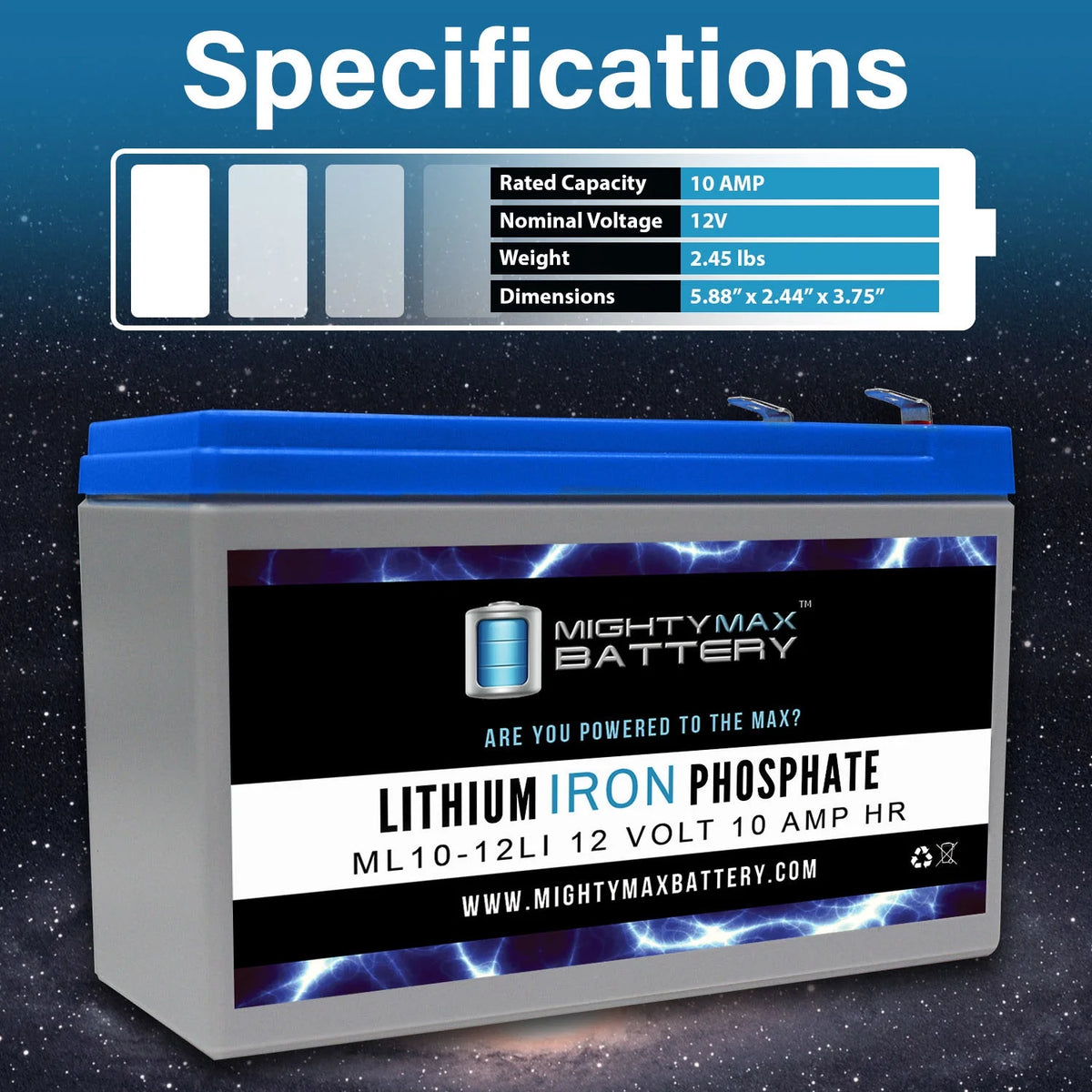 12V 10AH Lithium Replacement Battery 3 Pack G4890