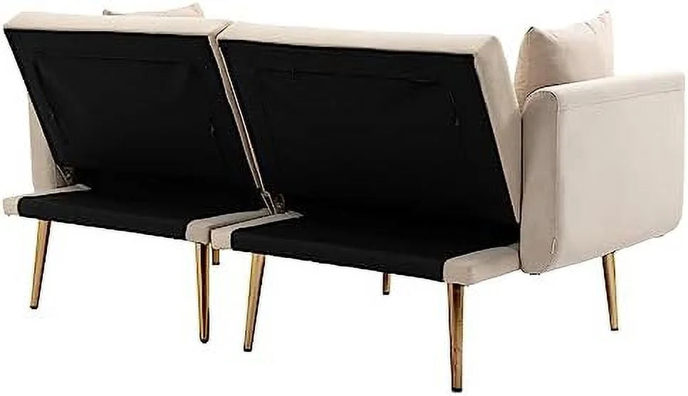 Peach Velvet Loveseat with 7 Gold Metal Legs T422643