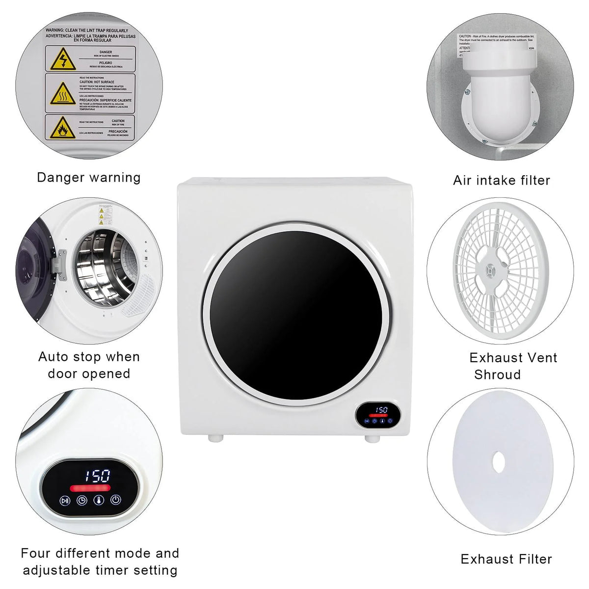 White 2.6 cu.ft Portable Electric Laundry Dryer K8755