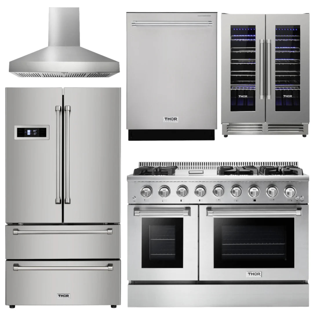 48 Gas Range, Range Hood, Refrigerator, Dishwasher, Wine Cooler J240