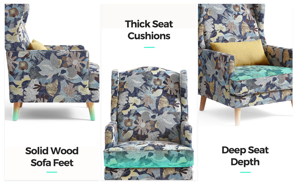 Accent Chair with Ottoman and Pillow, Wooden Leg Q163