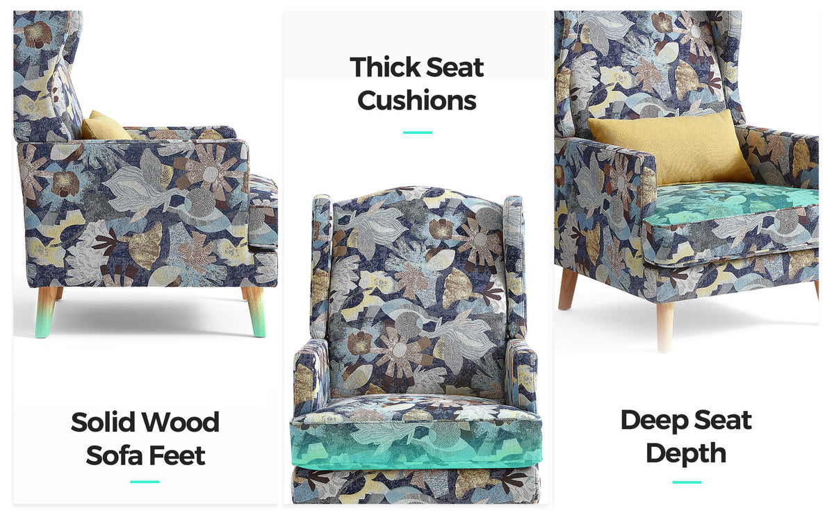 Accent Chair with Ottoman and Pillow, Wooden Leg Q163