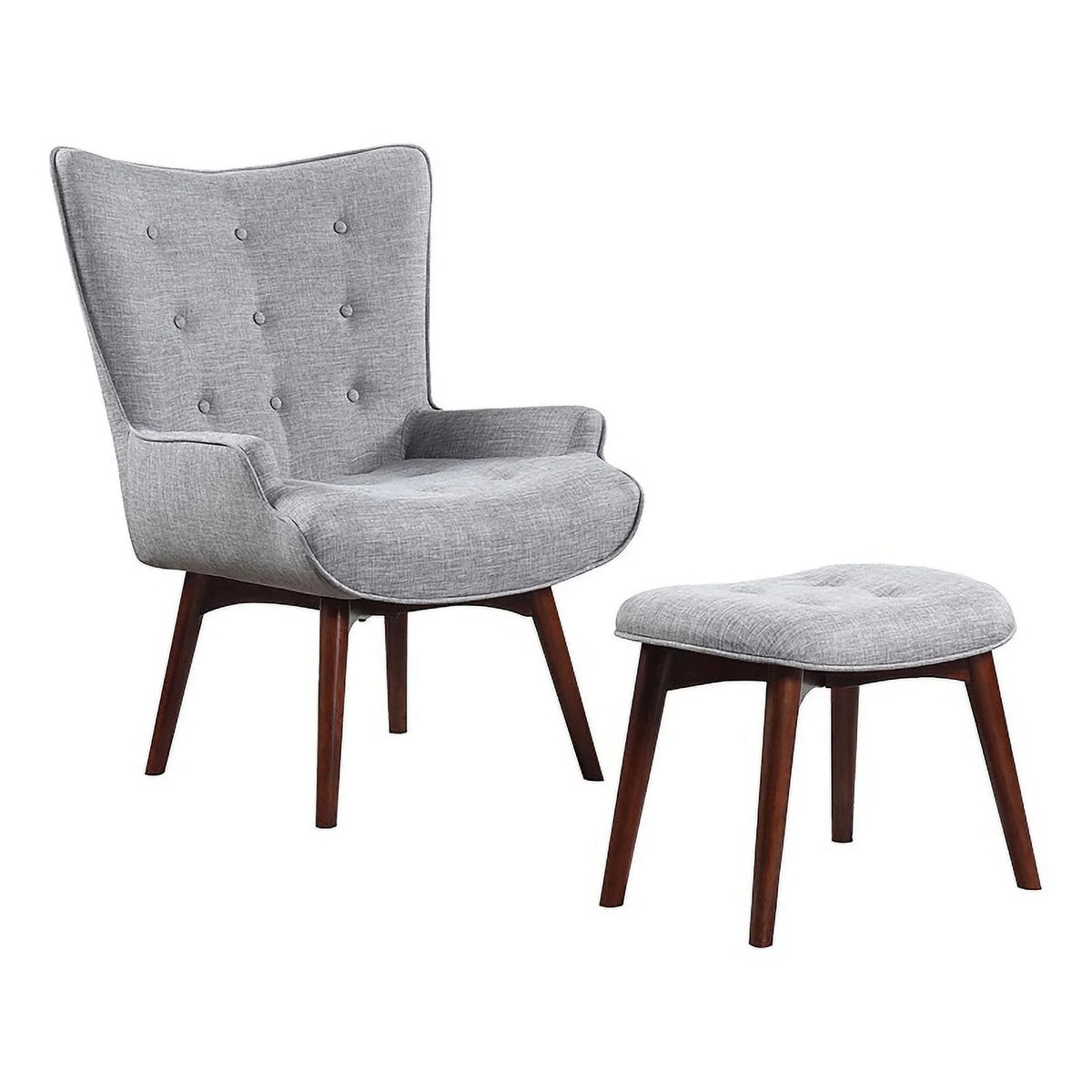 Grey and Brown Upholstered Accent Chair with Ottoman D1617