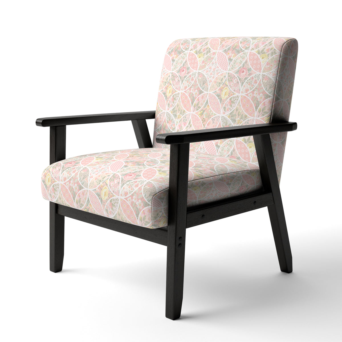 Pink Floral Patchwork Upholstered Accent Chair and Arm Chair D203819