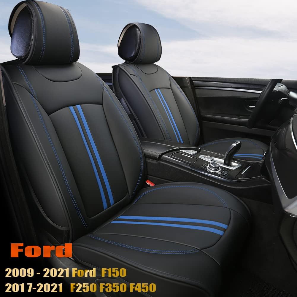 Front Seat Covers Faux Leather Pickup Trucks Seat Protectors (Black+Grey) Z8660