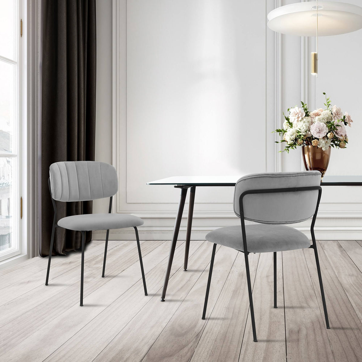Grey Velvet and Metal Dining Room Chairs - Set of 2 X6381