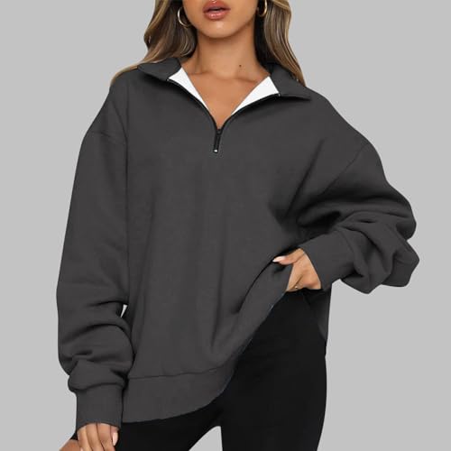 Oversized Half Lapel Zip Sweatshirts Solid Long Sleeve Pullover Tops P22885