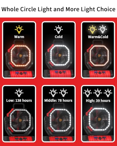 Battery Operated Portable Oscillating Fan with LED Lantern Light 20000mAh Rechargeable R106876