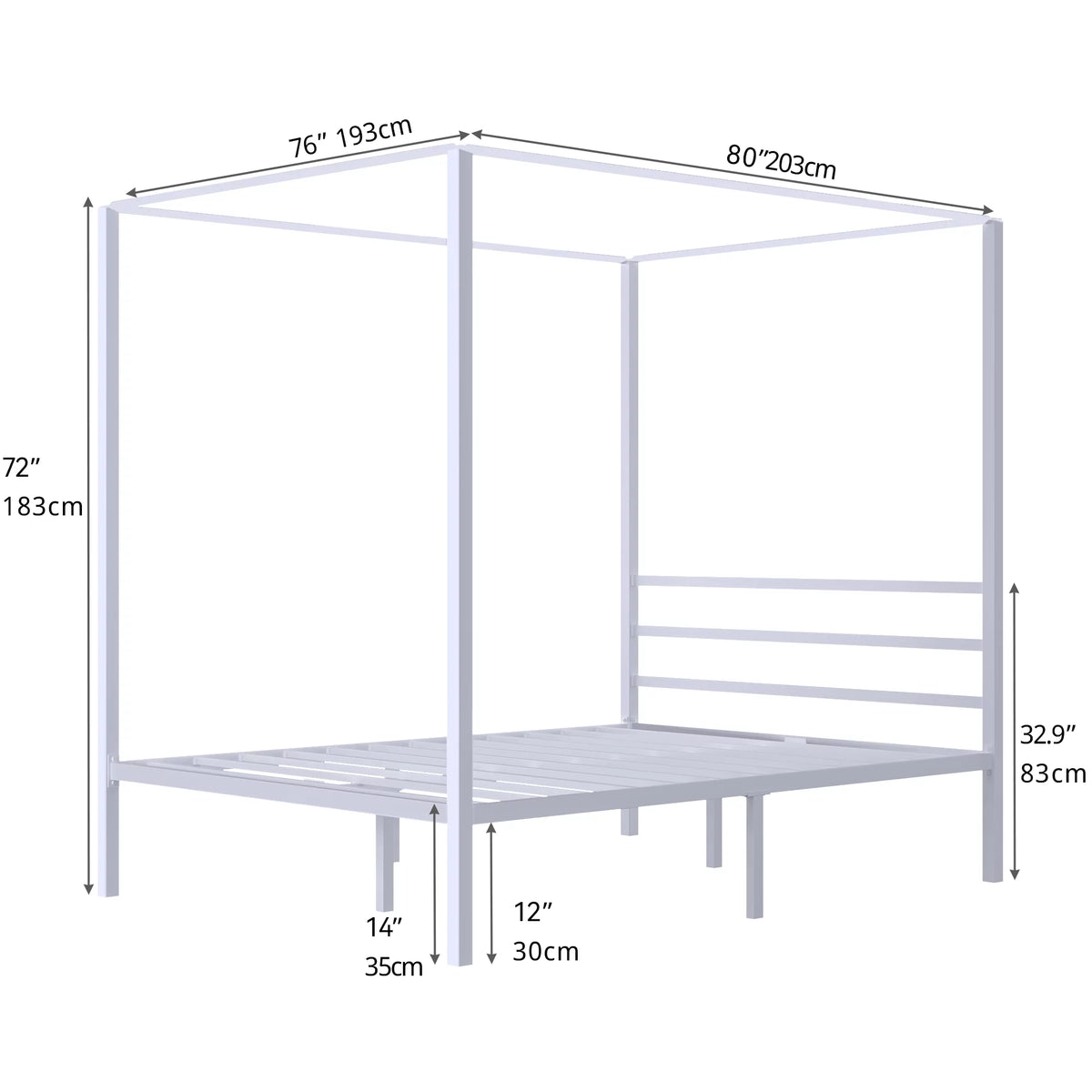 White Twin Size Metal Canopy Platform Bed Frame with Headboard G4099