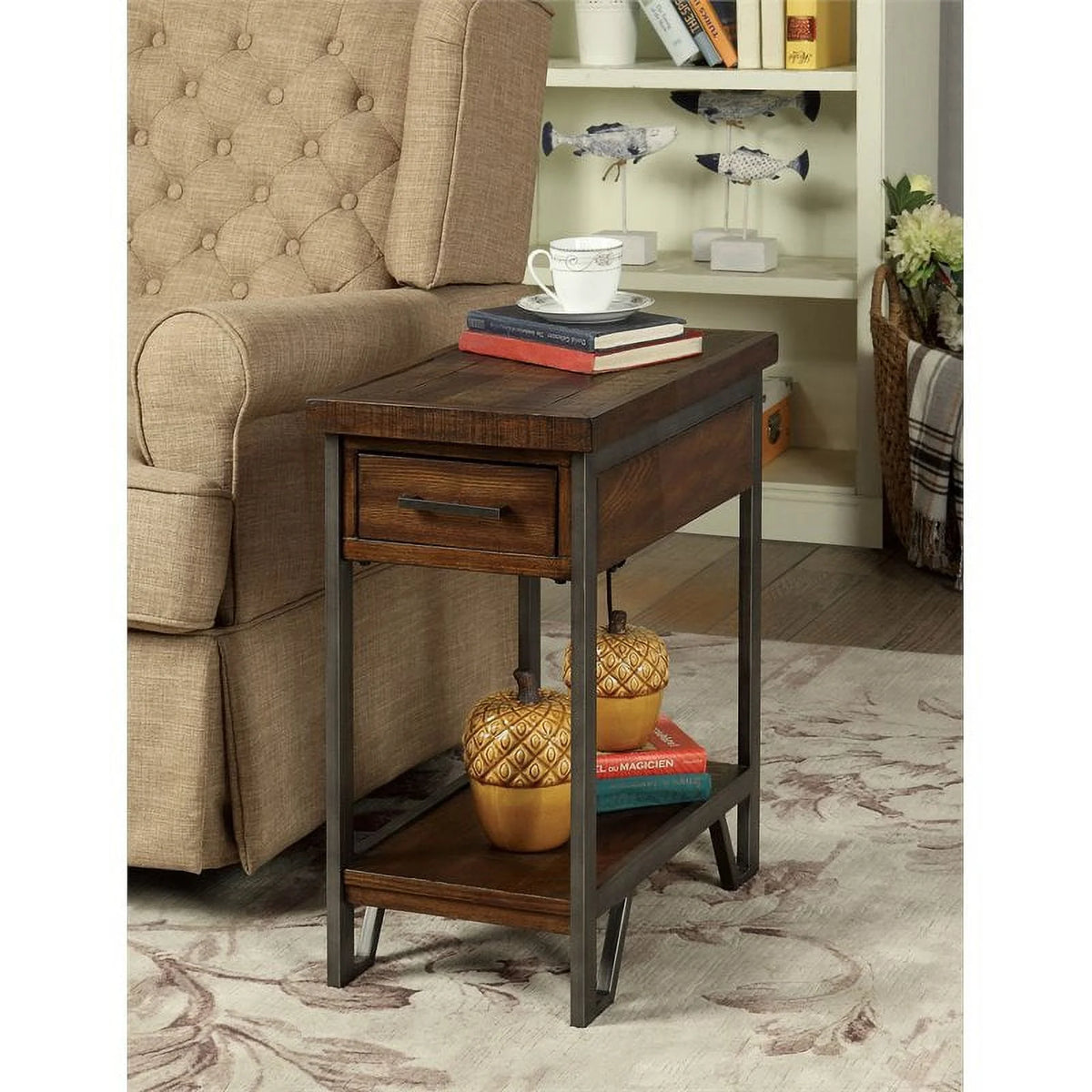 Rustic Wood 1-Drawer Side Table H587