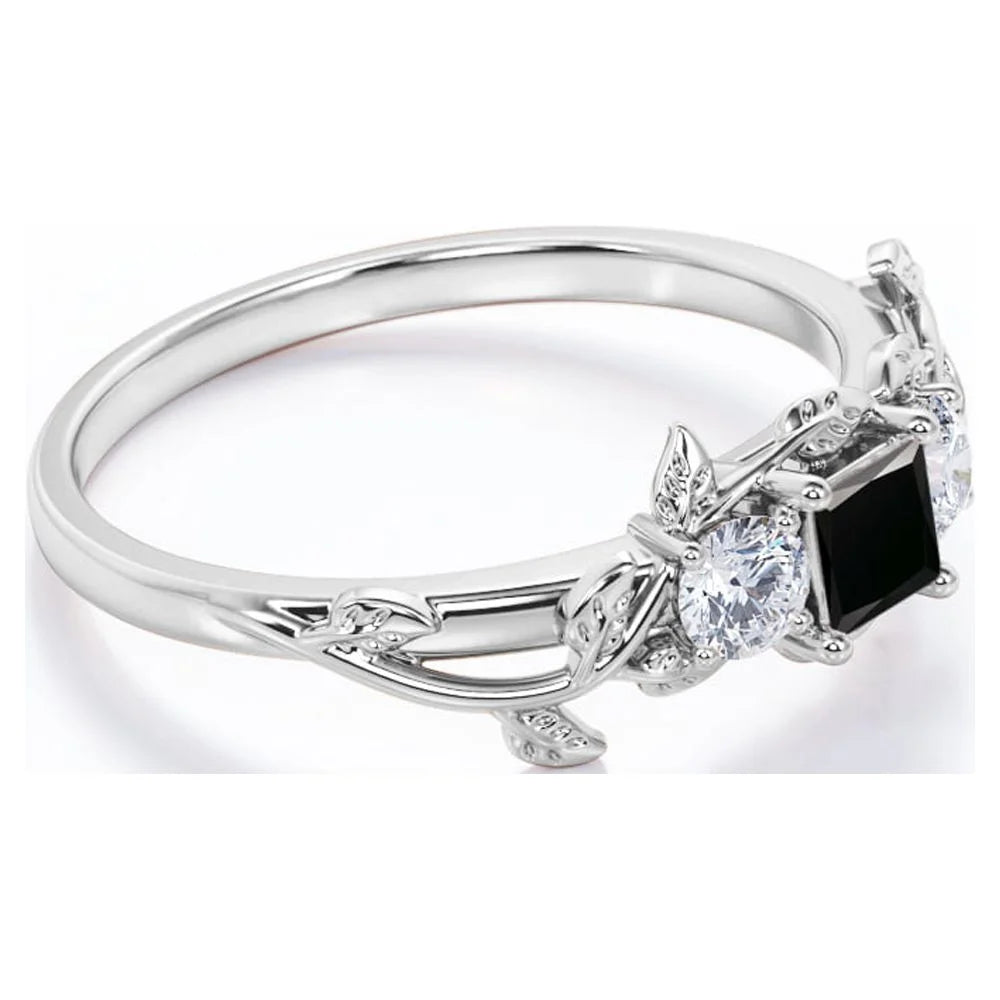 Three Stone Engagement Ring with Lab Grown Black Diamond and Moissanite W40572