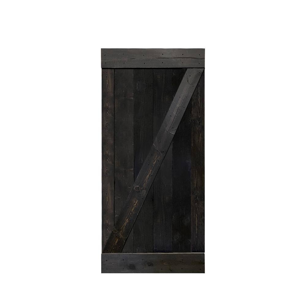 Charcoal Black 1-Panel Stained Pine Wood Single Barn Door J7238