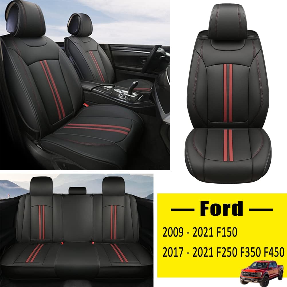 Front Seat Covers Faux Leather Pickup Trucks Seat Protectors (Black+Grey) Z8660