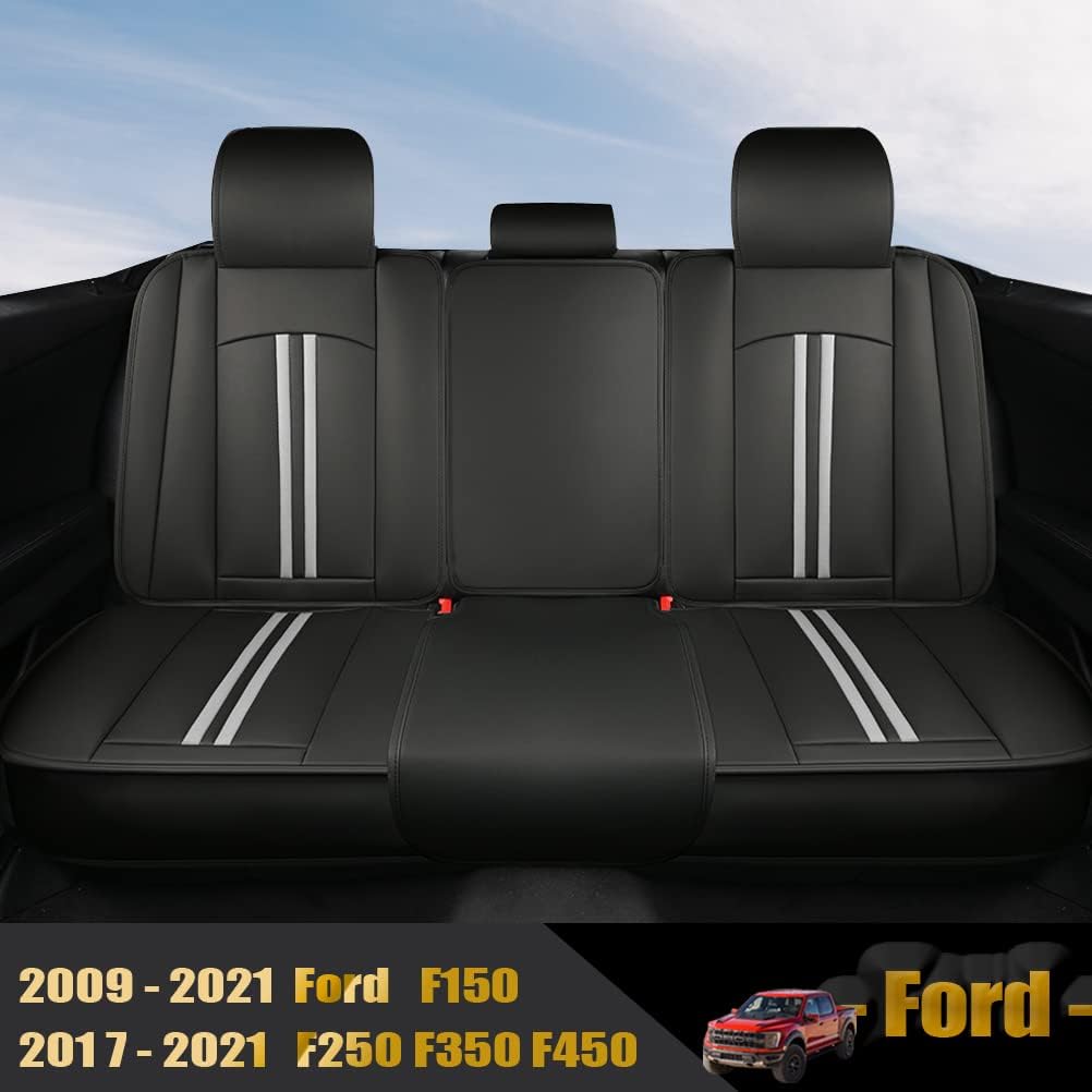 Front Seat Covers Faux Leather Pickup Trucks Seat Protectors (Black+Grey) Z8660