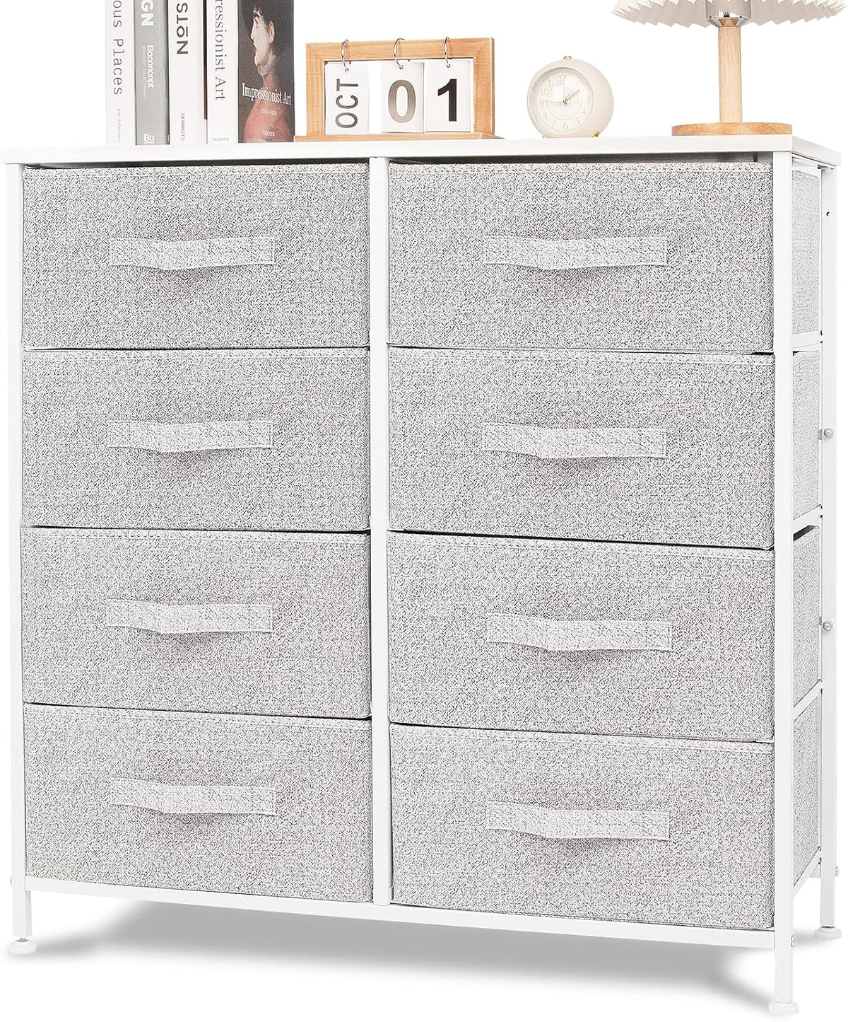 Industrial Rustic Brown Fabric 4 Drawer Storage Dresser with 2 Display Shelves P66428