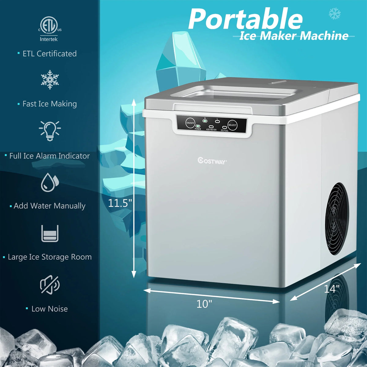 Countertop Ice Maker Machine with Scoop & Basket V359734