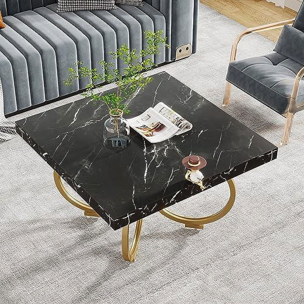 Black Square Coffee Table with Gold Geometric Frame I492770