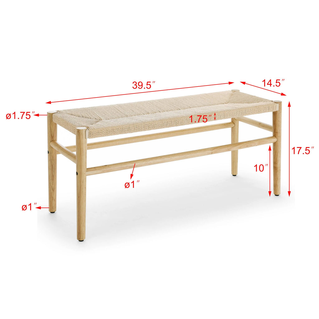Indoor Entryway Bench with Paper Cord Ottoman, Rubber Wood Legs Y8790