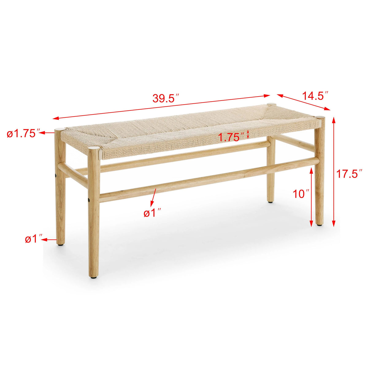 Indoor Entryway Bench with Paper Cord Ottoman, Rubber Wood Legs Y8790