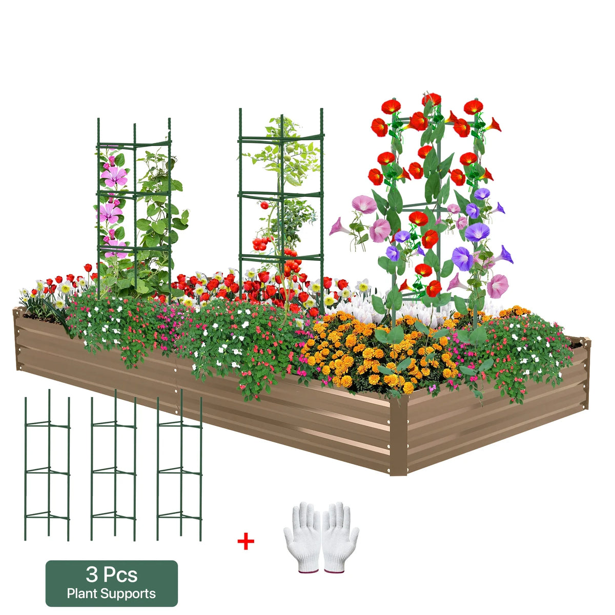Galvanized Raised Garden Bed 6*3*1 ft Rust-Resistant Metal Planter Box Brown P902