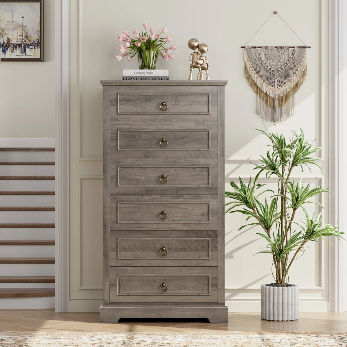 6 Drawer Tall Wood Dresser E71521