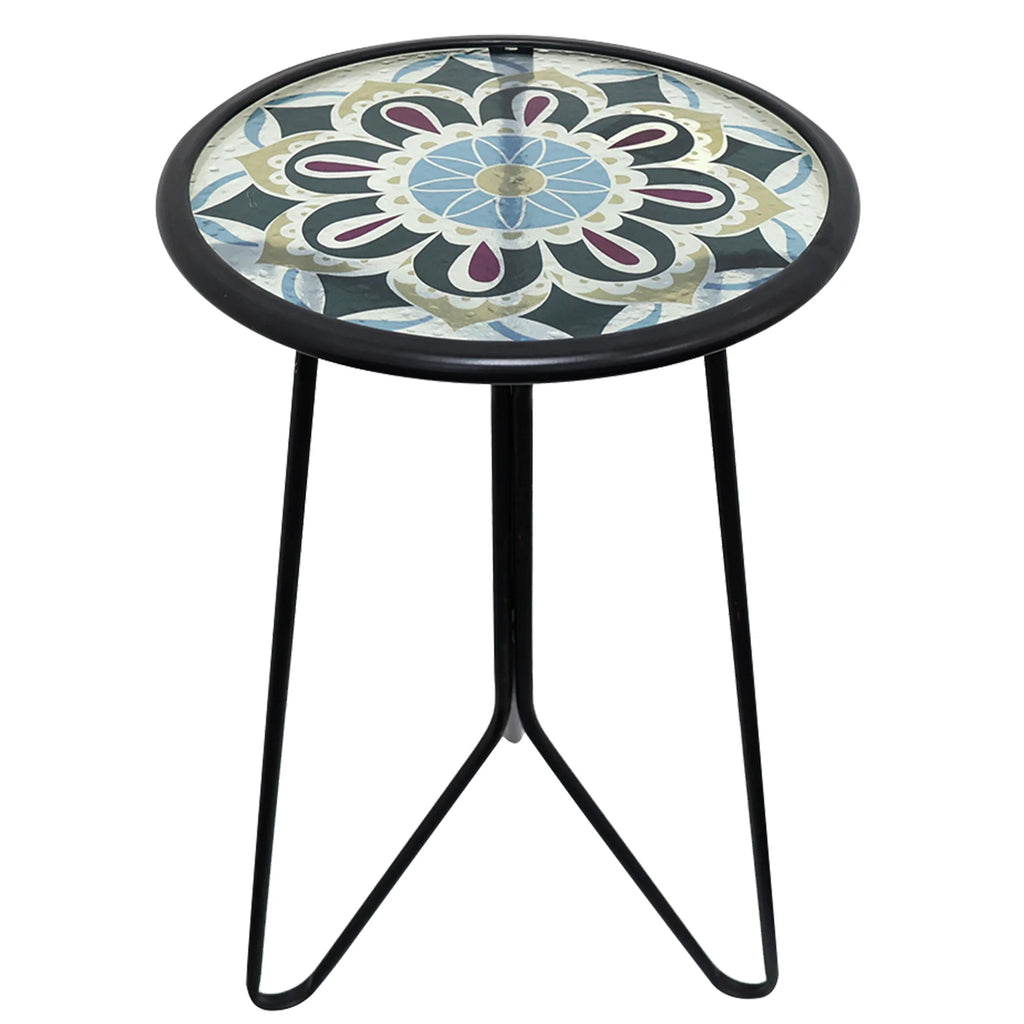 Mosaic Metal Round Glass Table 12x12x22 inch Z462792