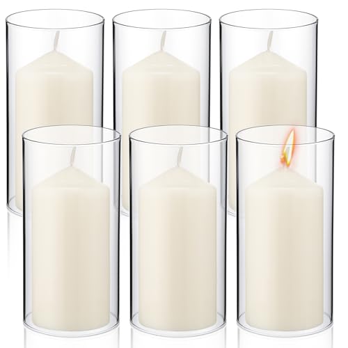 2.5 x 8 Inch Clear Glass Cylinder Candle Holder with Unscented Pillar Candles G7696