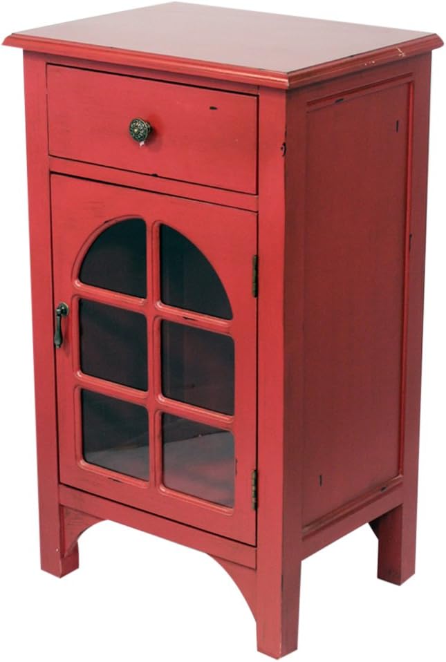 Single Drawer Distressed Cabinet with Cathedral Glass Window Inserts Y853
