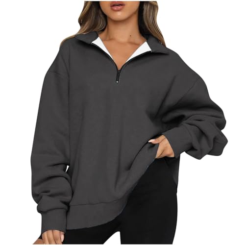 Oversized Half Lapel Zip Sweatshirts Solid Long Sleeve Pullover Tops P22885