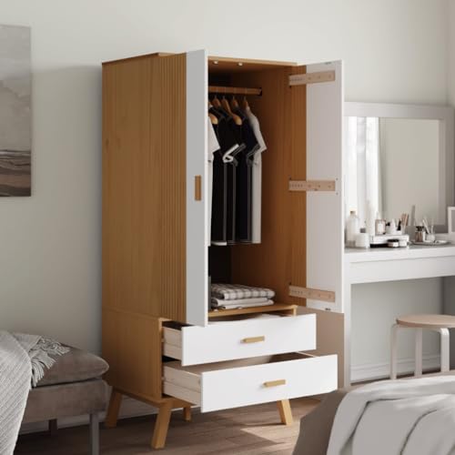 Solid Wood Wardrobe Armoire Closet with 2 Drawers, Gray and Brown 30.1"x20.9"x67.7" M9247