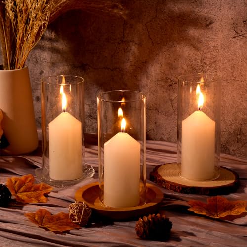 2.5 x 8 Inch Clear Glass Cylinder Candle Holder with Unscented Pillar Candles G7696