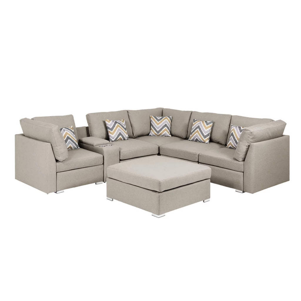 Beige Fabric Reversible Sectional Sofa with Ottoman C512176