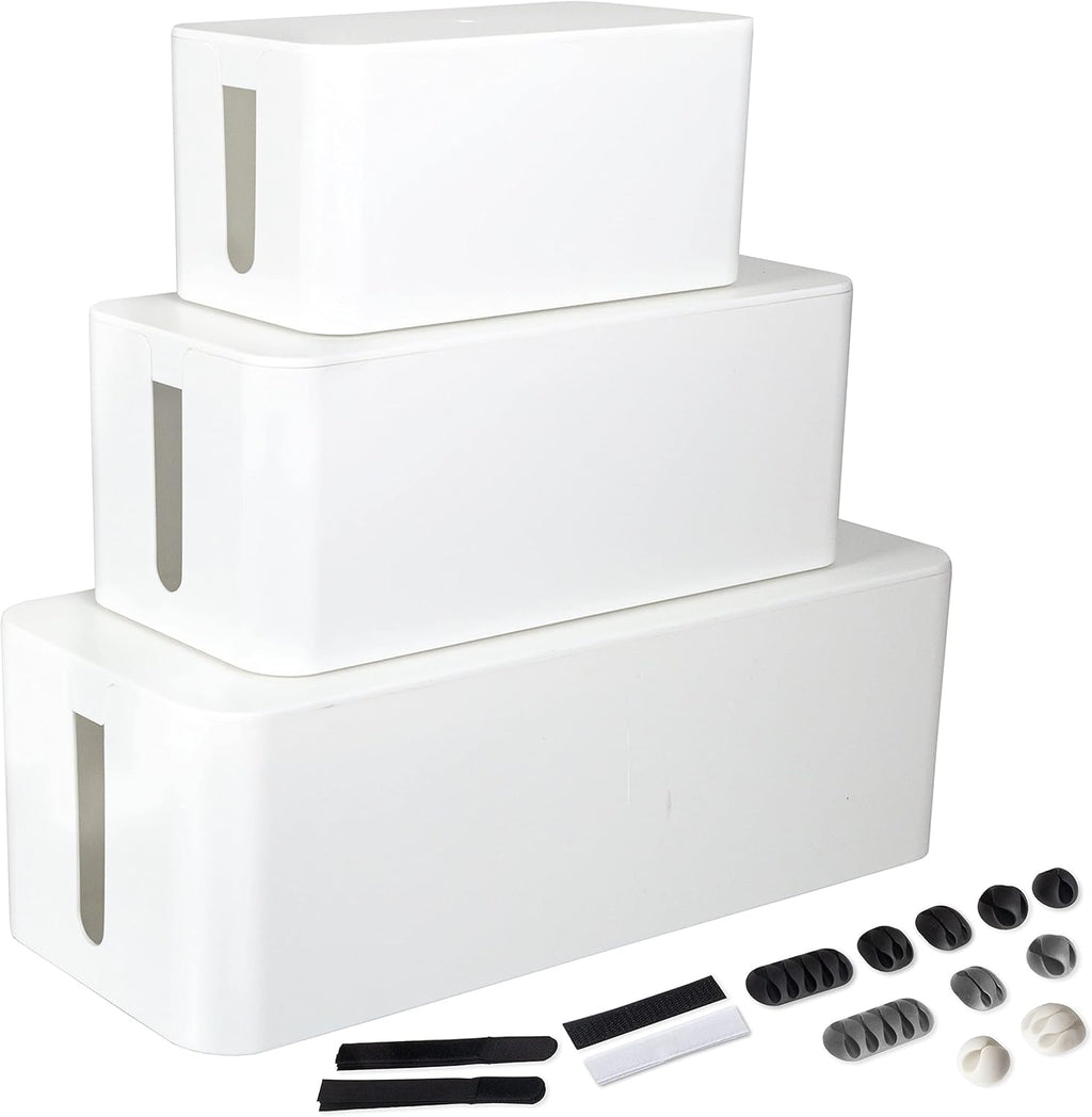 White Cord Organizer with Dark Wood Top, 3 Pack H57556