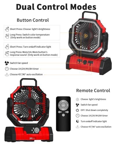 Battery Operated Portable Oscillating Fan with LED Lantern Light 20000mAh Rechargeable R106876