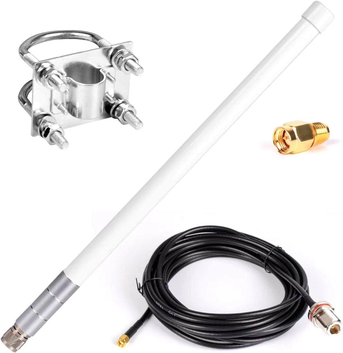 Waterproof 8dBi Lora 915MHz Fiberglass Antenna with 20Ft Low Loss KMR195 Cable Pack of 2 O8198