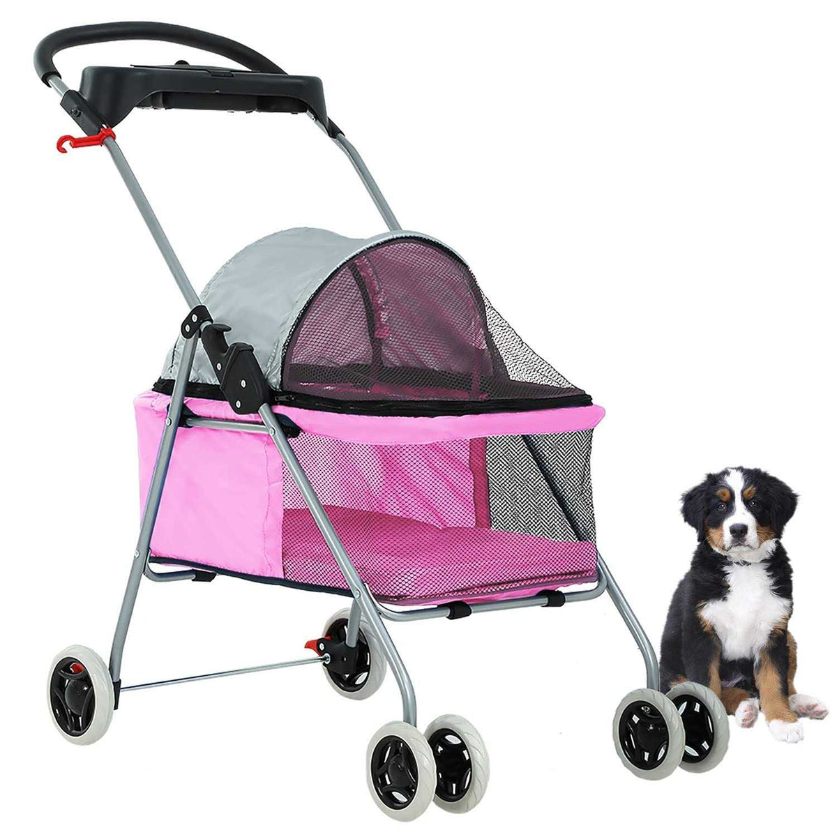 4 Wheels Folding Waterproof Pet Stroller with Cup Holder D1774
