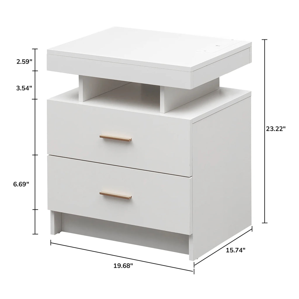 Black 2 Drawer LED Nightstand with Wireless Charging Station A398