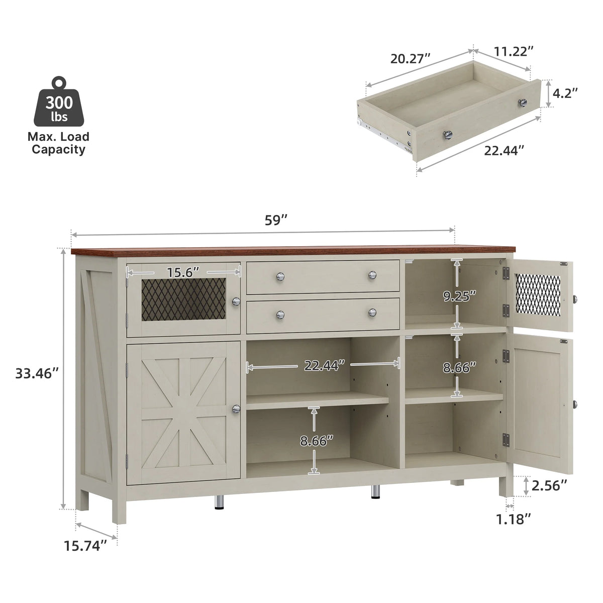 Antique White Farmhouse Coffee Bar Cabinet with 2 Drawers F48201