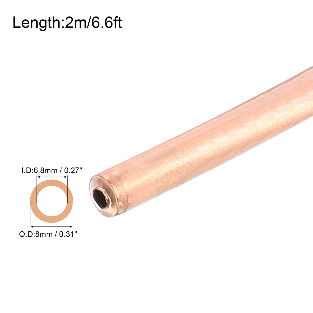 Copper Tube Refrigeration Tubing 0.31" OD x 0.24" ID x 6.6Ft Seamless Round Pipe Coil I827