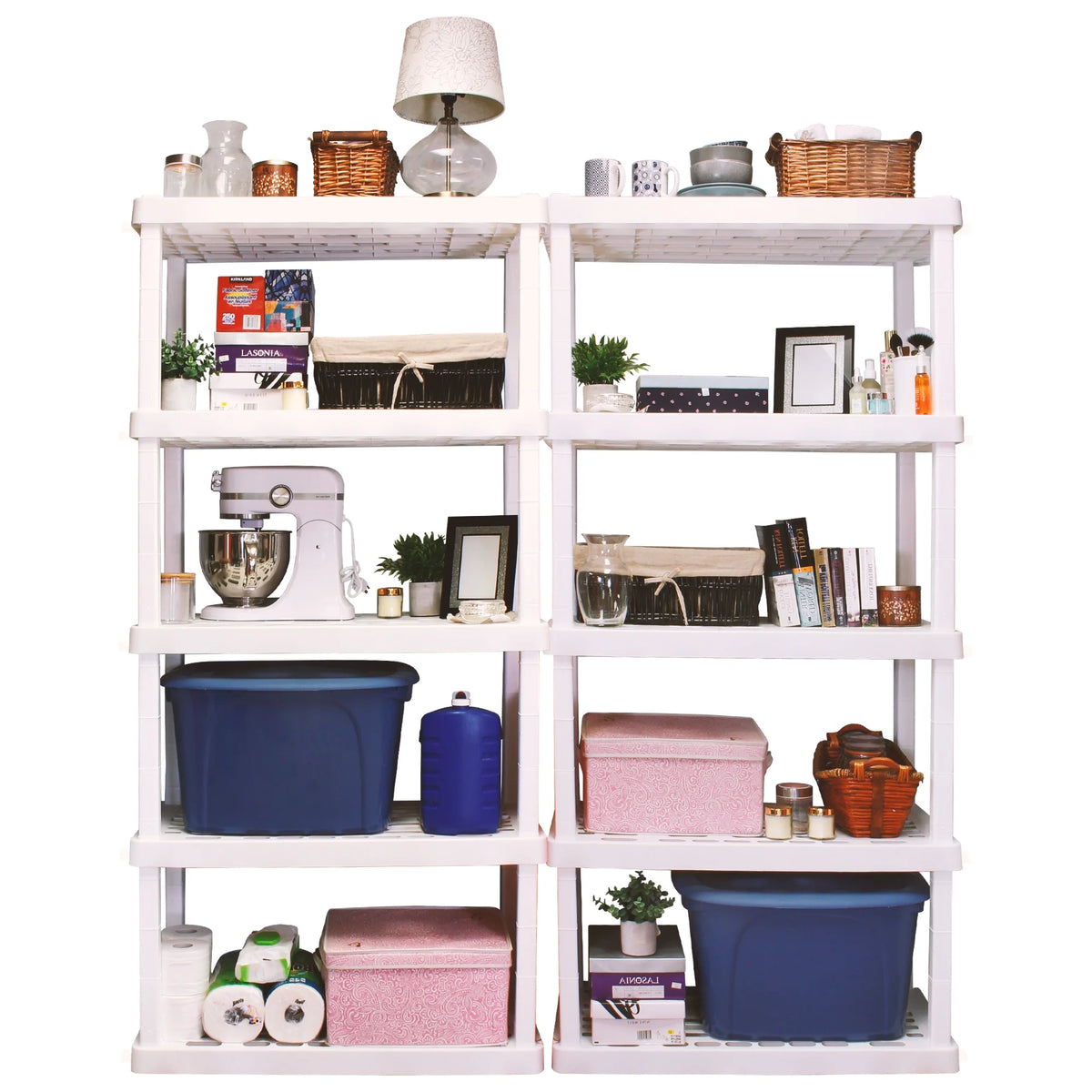 5 Shelf Plastic Shelving, 2 Pack, White, 750 lbs Capacity Q769