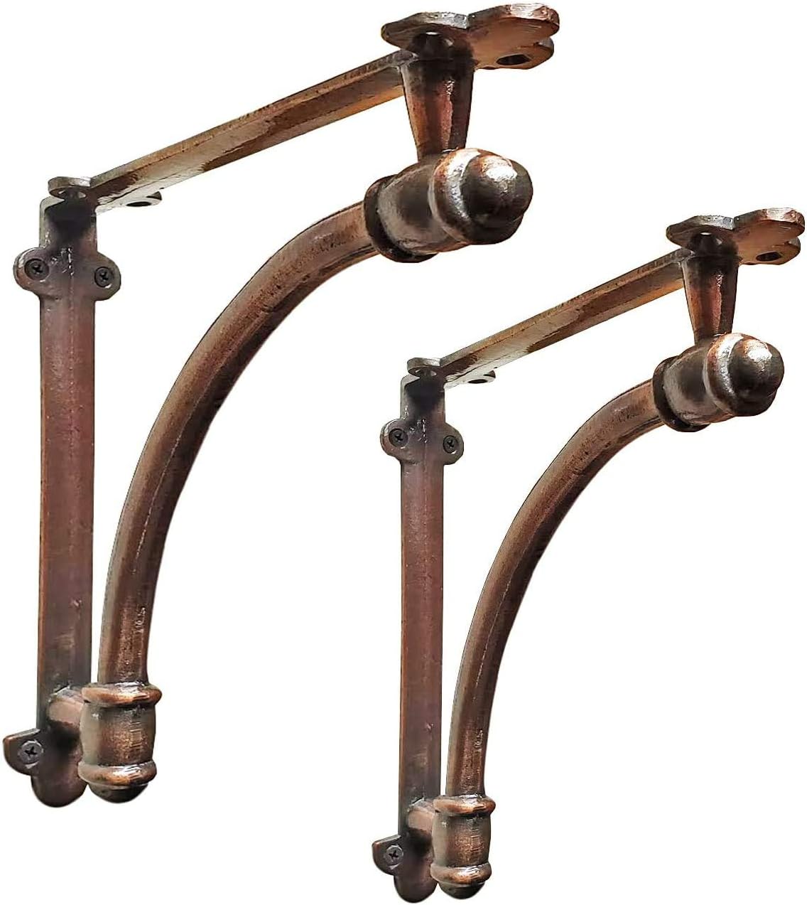 2 Pack Heavy Duty Large 9.6x1.7x9.6 inch Half Round Wall Shelf Bracket, Rustic Black Iron Finish U6141