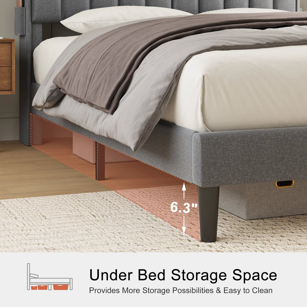 Queen Upholstered Platform Bed Frame with Storage Headboard N12322