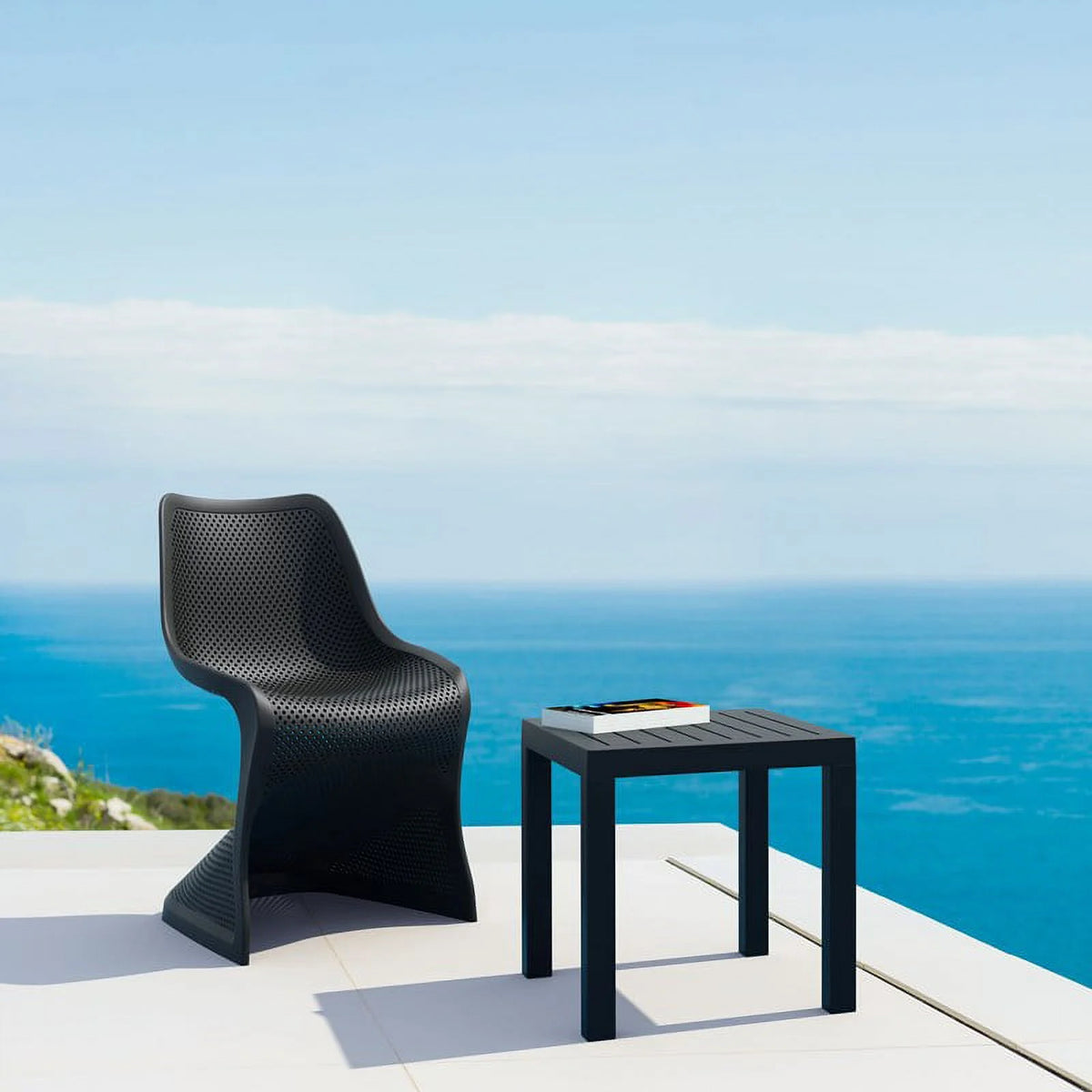 Black 2 Piece Resin Patio Side Table Set D142579