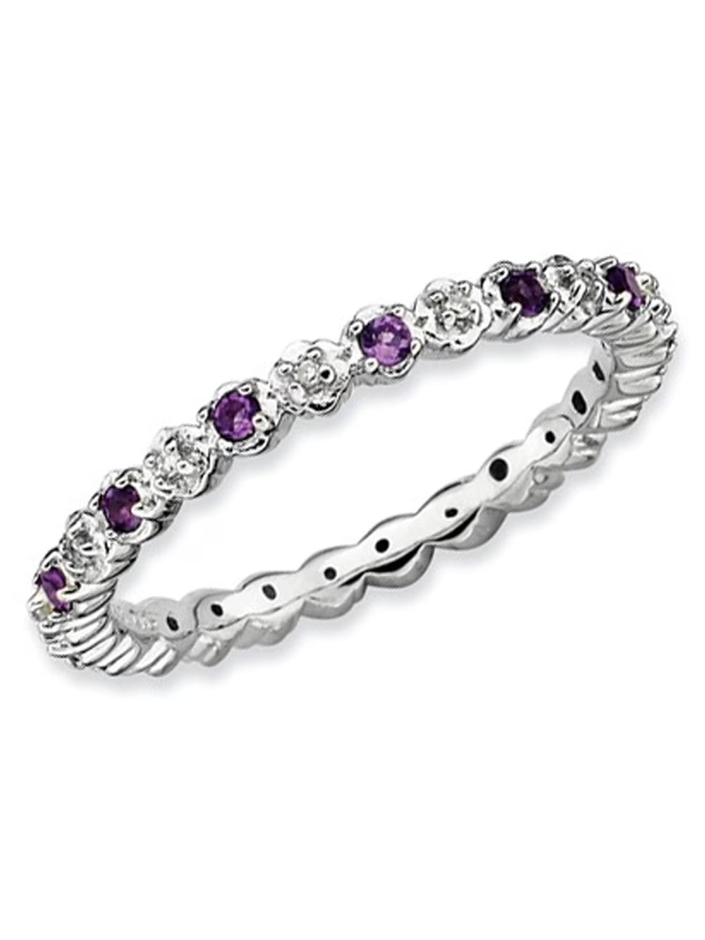 Amethyst Ring 1/5 Carat (Ctw) with Diamond Accent in Sterling Silver I556