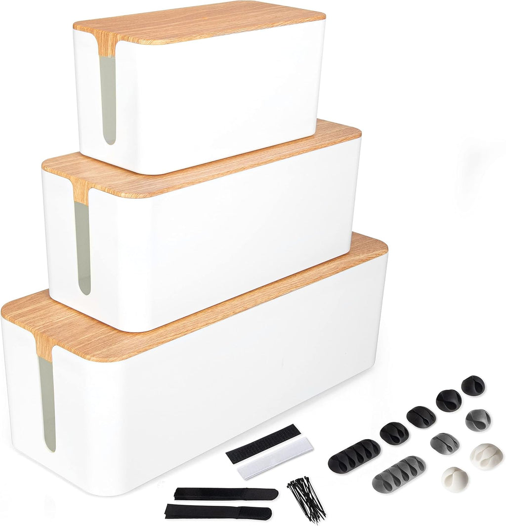 White Cord Organizer with Dark Wood Top, 3 Pack H57556
