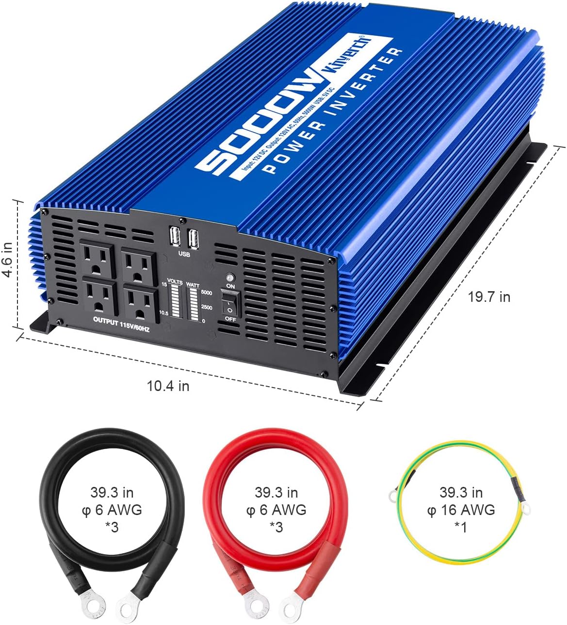 5000W Power Inverter 12V to 110V Car Inverter 4AC Outlets 2USB Ports W452