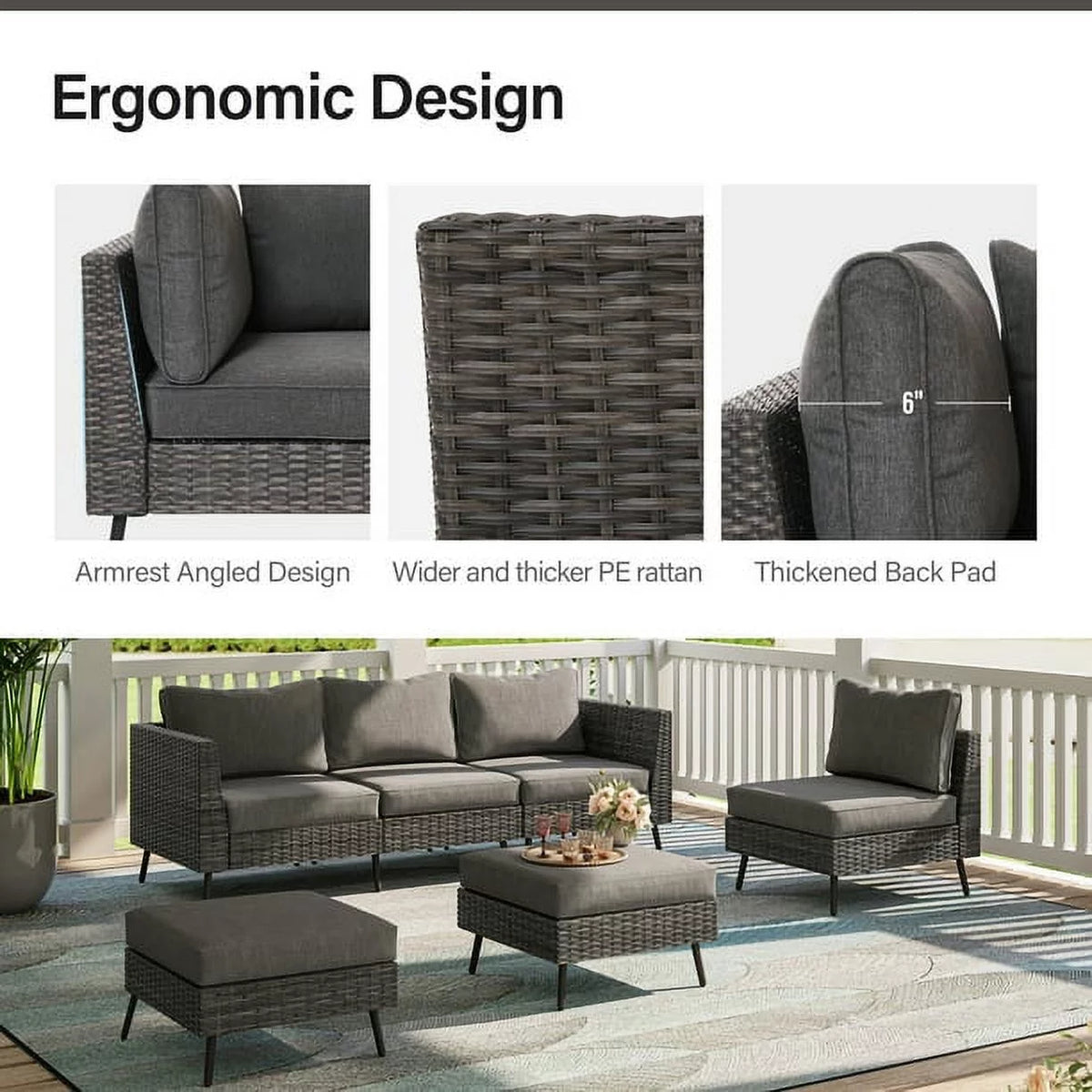 7 Pieces Patio Conversation Set with 6 Chairs and 1 Coffee Table U169813
