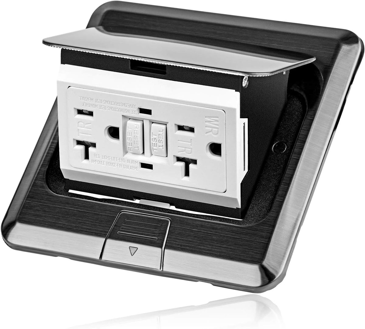 Pop Up Floor Electrical Outlet Stainless Steel Box Kit, 20A Tamper-Resistant Receptacle, Silver, Pack of 2 Y587369
