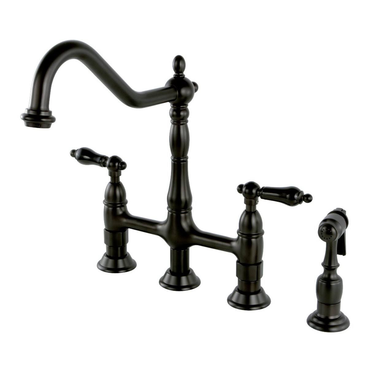 Bridge Kitchen Faucet with Brass Sprayer, Polished Brass T2478