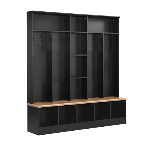 White Hall Tree with Shoe Storage Bench and Coat Rack T120